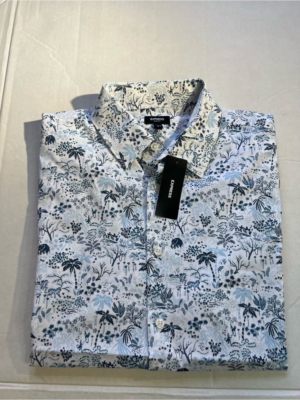 Express Men’s White Shirt with Blue Botanical Print
